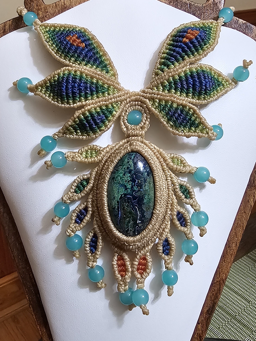 Handcrafted Turquoise & Green Azurite Macramé Pendant Necklace